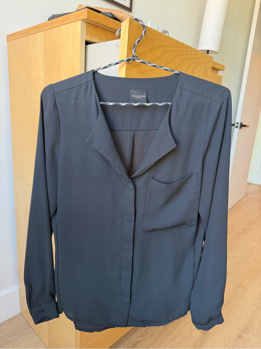 Selected Femme Black Long-Sleeve Button-Down Shirt